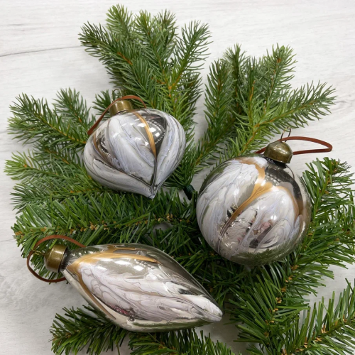 Набор стеклянных украшений Акварель 80 мм., 12 шт., бежевый с золотом, Christmas DeLuxe (87206)