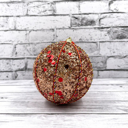 Шар новогодний Бисер 10 см., красный, медный конфетти, пенопласт, Christmas DeLuxe (86861)