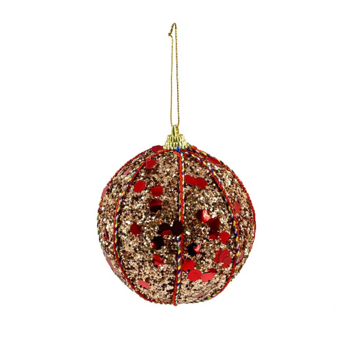 Шар новогодний Бисер 10 см., красный, медный конфетти, пенопласт, Christmas DeLuxe (86861)