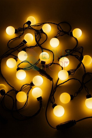 Светодиодная гирлянда шарики Fiesta, 5 м., 20 желтых LED ламп 40 мм, 220V, черный ПВХ, Beauty Led (HB20-11-2Y)