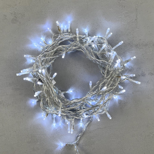 Светодиодная нить 100 холодных белых LED ламп, 10 м., 220-230В., прозрачный провод ПВХ, LTC (PST100-10-2W)