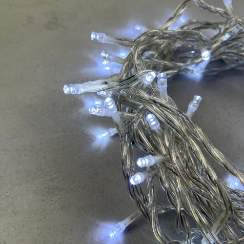 Светодиодная нить 100 холодных белых LED ламп, 10 м., 220-230В., прозрачный провод ПВХ, LTC (PST100-10-2W)