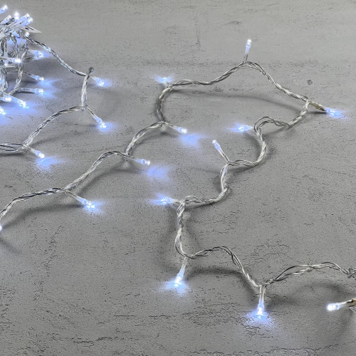 Светодиодная нить 100 холодных белых LED ламп, 10 м., 220-230В., прозрачный провод ПВХ, LTC (PST100-10-2W)