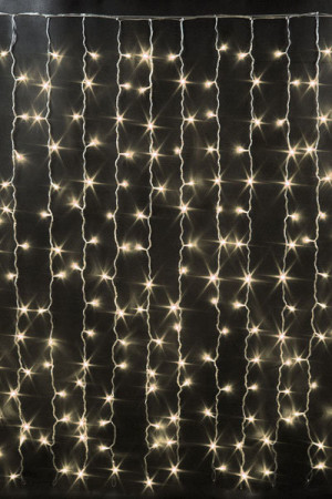 Светодиодный облегченный занавес 2*1.5 м., 220V, 300 теплых белых LED ламп, прозрачный ПВХ провод, Rich LED (RL-CS2*1.5-T/WW)