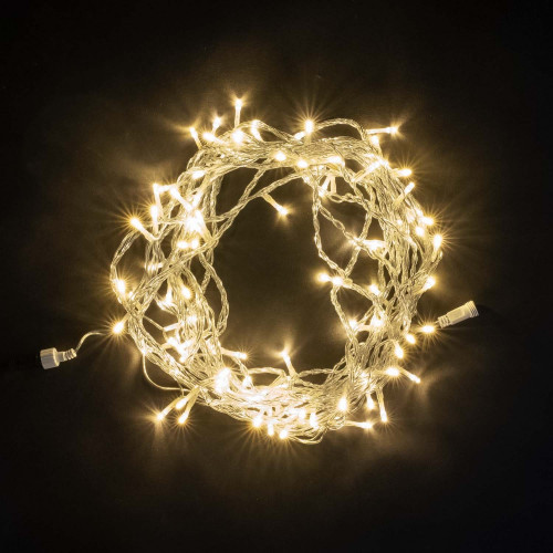 Светодиодная нить 100 теплых белых LED ламп, 10 м., 24В., прозрачный провод ПВХ, LTC (PST100-10-1WW)