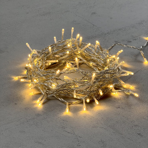 Светодиодная нить 100 теплых белых LED ламп, 10 м., 24В., прозрачный провод ПВХ, LTC (PST100-10-1WW)