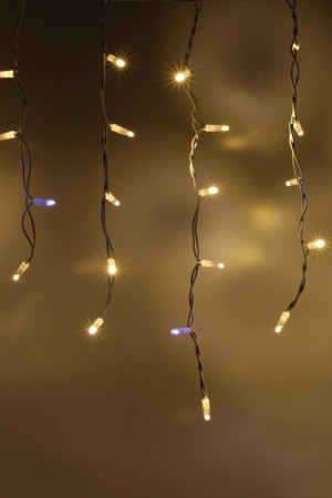 Светодиодная бахрома 108 теплых белых LED ламп, 3*0.6 м., 220В, мерцание, белый резиновый провод, Teamprof (TPF-i3*0.6F-RW/WW)