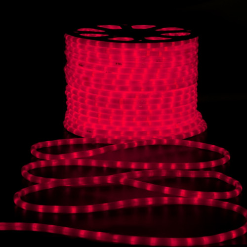 Дюралайт светодиодный 2-х проводной, диаметр 13 мм., 220В, красные LED лампы 36 шт на 1 м., бухта 100 м., матовый, статика, Teamprof (TPF-DL-2WHM-100-240-R)