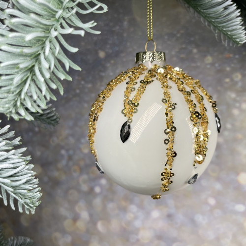 Набор стеклянных шаров Амалия 80 мм., 12 шт., белый и прозрачный, House of seasons (85539)   