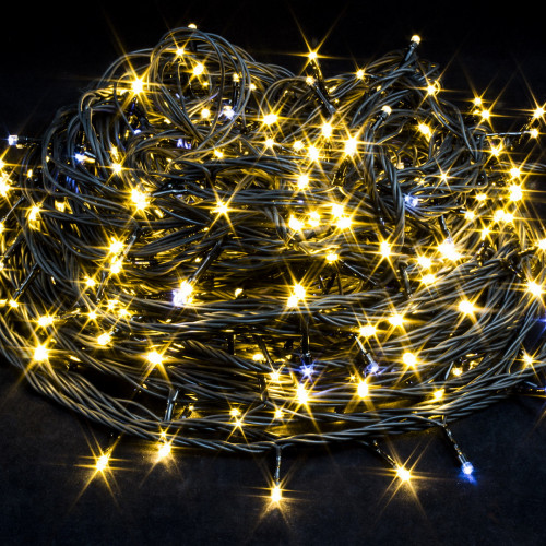 Светодиодная нить с мерцающим диодом 40 м., 220V, 400 теплых белых LED ламп, черный провод ПВХ, соединяемая, Winner Light (ww.01.6B.400+)