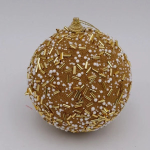 Шар новогодний Бисер 10 см., золото стеклярус, пенопласт, Christmas DeLuxe (14949)