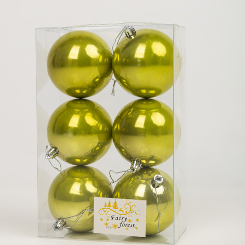 Набор пластиковых шаров Анет 80 мм., салатовый перламутр, 6 шт., ЕлкиТорг (150338)