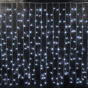 Светодиодный облегченный занавес 2*1.5 м., 220V, 300 холодных белых LED ламп, прозрачный ПВХ провод, Rich LED (RL-CS2*1.5-T/W)