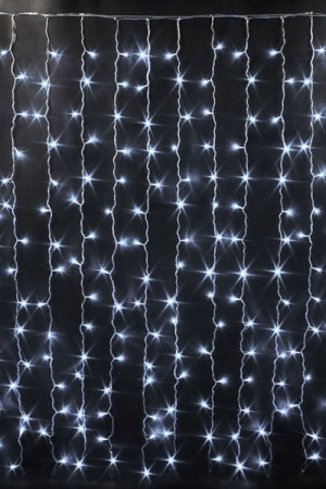 Светодиодный облегченный занавес 2*1.5 м., 220V, 300 холодных белых LED ламп, прозрачный ПВХ провод, Rich LED (RL-CS2*1.5-T/W)