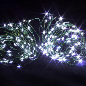 Светодиодная нить Роса 15 м., 150 холодных белых LED ламп, зеленый провод, Winner Light (w.01.4G.150-)