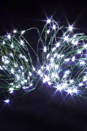 Светодиодная нить Роса 15 м., 150 холодных белых LED ламп, зеленый провод, Winner Light (w.01.4G.150-)