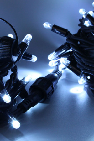 Светодиодная нить 100 холодных белых LED ламп, 10 м., 220В, статика, черный резиновый провод 2,3 мм., Teamprof (TPF-S10C-220V-SRB/W)