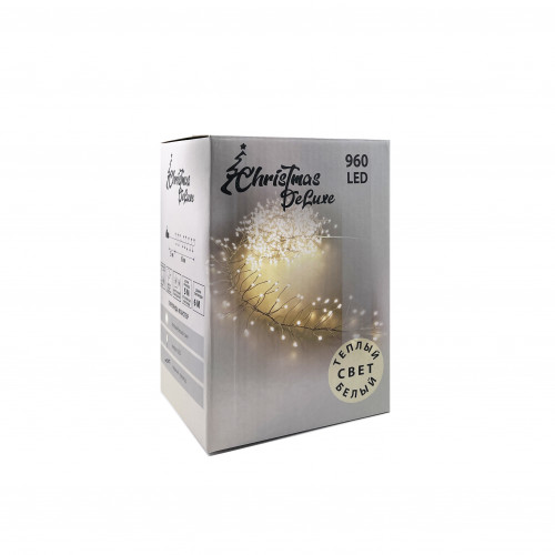 Светодиодная нить кластер 960 теплых белых ламп, 6 м., 8 режимов, зеленый провод, Christmas DeLuxe (87448)