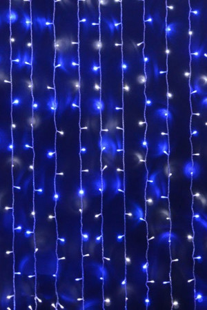 Светодиодный облегченный занавес 2*1.5 м., 220V, 300 сине-белых LED ламп, прозрачный ПВХ провод, Rich LED (RL-CS2*1.5-T/BW)