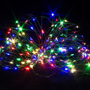 Светодиодная нить Роса 15 м., 150 разноцветных LED ламп, зеленый провод, Winner Light (m.01.4G.150-)