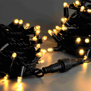 Светодиодная нить 100 теплых белых LED ламп, 10 м., 220В, статика, черный резиновый провод 2,3 мм., Teamprof (TPF-S10C-220V-SRB/WW)