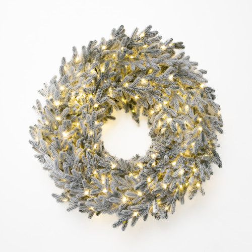 Хвойный венок Княжеский заснеженный 90 см., микро LED лампы, 100% литая хвоя, ЕлкиТорг (52056)