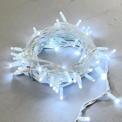 Светодиодная гирлянда с колпачком 75 холодных белых LED ламп 10 м., 24В., белый каучуковый провод, IP65, LTC (LL75-8-1W)
