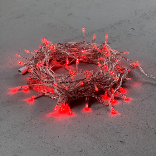 Светодиодная нить 100 красных LED ламп, 10 м., 220-230В., прозрачный провод ПВХ, LTC (PST100-10-2R)