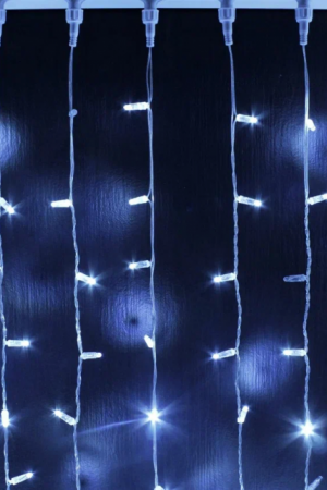 Светодиодный занавес 400 холодных белых LED ламп, 2*2 м., мерцание, прозрачный провод ПВХ, Teamprof (TPF-C2*2F-CT/W)
