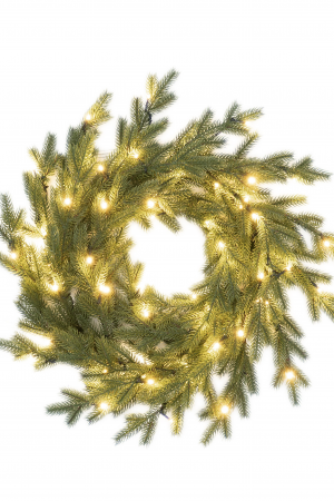 Рождественский венок Графский 60 см., литая хвоя, 60 теп.белых ламп., ЕлкиТорг (52108)