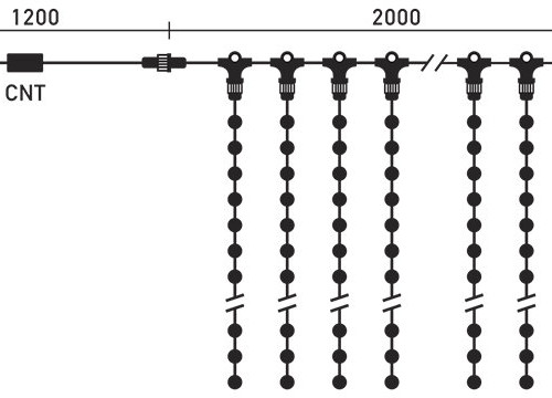 Светодиодный занавес Sealed с супер-мерцанием 2*3 м., 220V., 600 холодных белых LED ламп, черный каучук, Beauty Led (LL602ABL-1-2W)