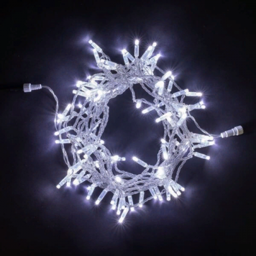 Светодиодная гирлянда с колпачком 100 холодных белых LED ламп 10 м., 24В., прозрачный провод ПВХ, IP65, LTC (PST100CAP-10-1W)