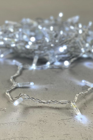 Светодиодная гирлянда с колпачком 100 холодных белых LED ламп 10 м., 24В., прозрачный провод ПВХ, IP65, LTC (PST100CAP-10-1W)