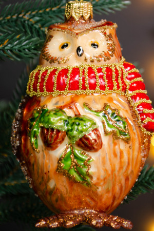 Елочное украшение Мудрая сова h-11 см., стекло, Витус (55005)