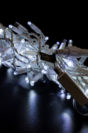 Светодиодная нить 100 холодных белых LED ламп, 10 м., 24В, статика, белый резиновый провод 2,3 мм., Teamprof (TPF-S10C-24V-SRW/W)