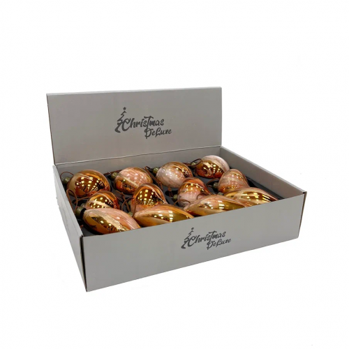 Набор стеклянных украшений Рождественская акварель 80 мм., 12 шт., золото с переливом, Christmas DeLuxe (87200)