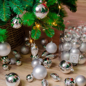 Набор пластиковых шаров Александрия mix, серебро, 34 шт, Kaemingk (022701) 