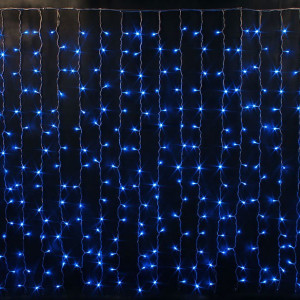 Светодиодный облегченный занавес 2*1.5 м., 220V, 300 синих LED ламп, прозрачный ПВХ провод, Rich LED (RL-CS2*1.5-T/B)