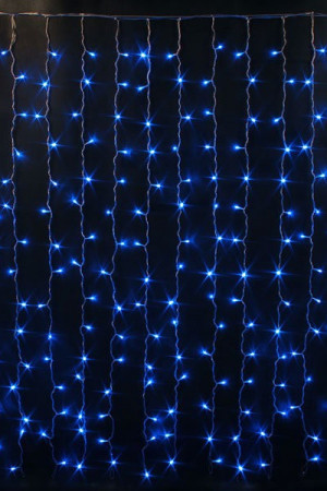 Светодиодный облегченный занавес 2*1.5 м., 220V, 300 синих LED ламп, прозрачный ПВХ провод, Rich LED (RL-CS2*1.5-T/B)