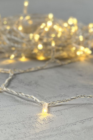 Светодиодная гирлянда с колпачком 100 теплых белых LED ламп 10 м., 24В., прозрачный провод ПВХ, IP65, LTC (PST100CAP-10-1WW)