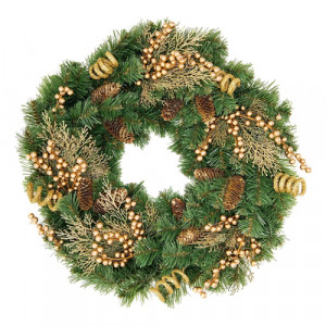 Рождественский венок Элитный с золотым декором 60 см., Литая хвоя+ПВХ, ЕлкиТорг (52057)
