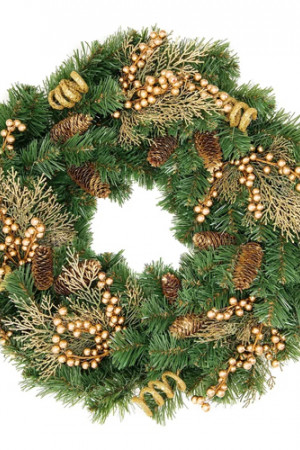 Рождественский венок Элитный с золотым декором 60 см., Литая хвоя+ПВХ, ЕлкиТорг (52057)