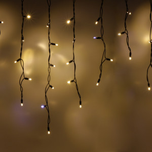 Светодиодная бахрома 108 теплых белых LED ламп, 3*0.6 м., 220В, мерцание, черный резиновый провод, Teamprof (TPF-i3*0.6F-RB/WW)