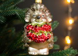 Елочное украшение Ежик с малинкой, стекло, 10 см., Витус (55020)