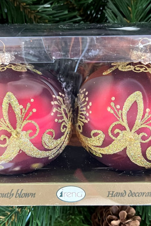 Набор стеклянных шаров  Перо Жар птицы, 2 шт., красный, Irena CO (91110)