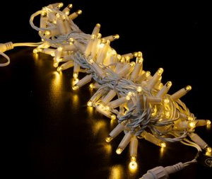 Светодиодная нить 100 теплых белых LED ламп, 10 м., 24В, статика, белый резиновый провод 2,3 мм., Teamprof (TPF-S10C-24V-SRW/WW)