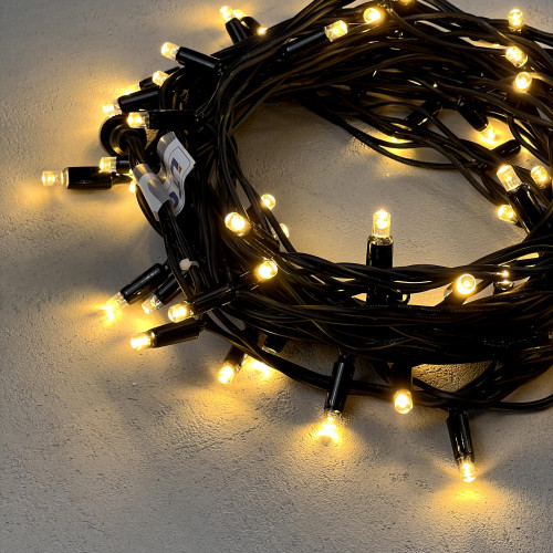 Светодиодная гирлянда с колпачком 75 теплых белых LED ламп 10 м., 24В., черный каучуковый провод, IP65, LTC (LL75-1-1WW)