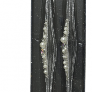 Украшение Сосулька в жемчуге серебро 20 см., 2 шт., стекло, Kaemingk (120243/1)