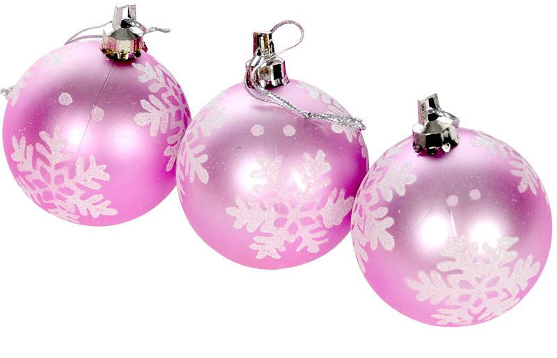 Шар новогодний, пластик, 3 шт., (глянец, 6 см., розовый) Snowmen (Е50288) 