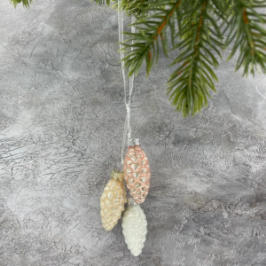 Набор стеклянных украшений Гроздь Шишек, 3 шт., 6 см., белый, кремовый, розовый, Christmas DeLuxe (89877)